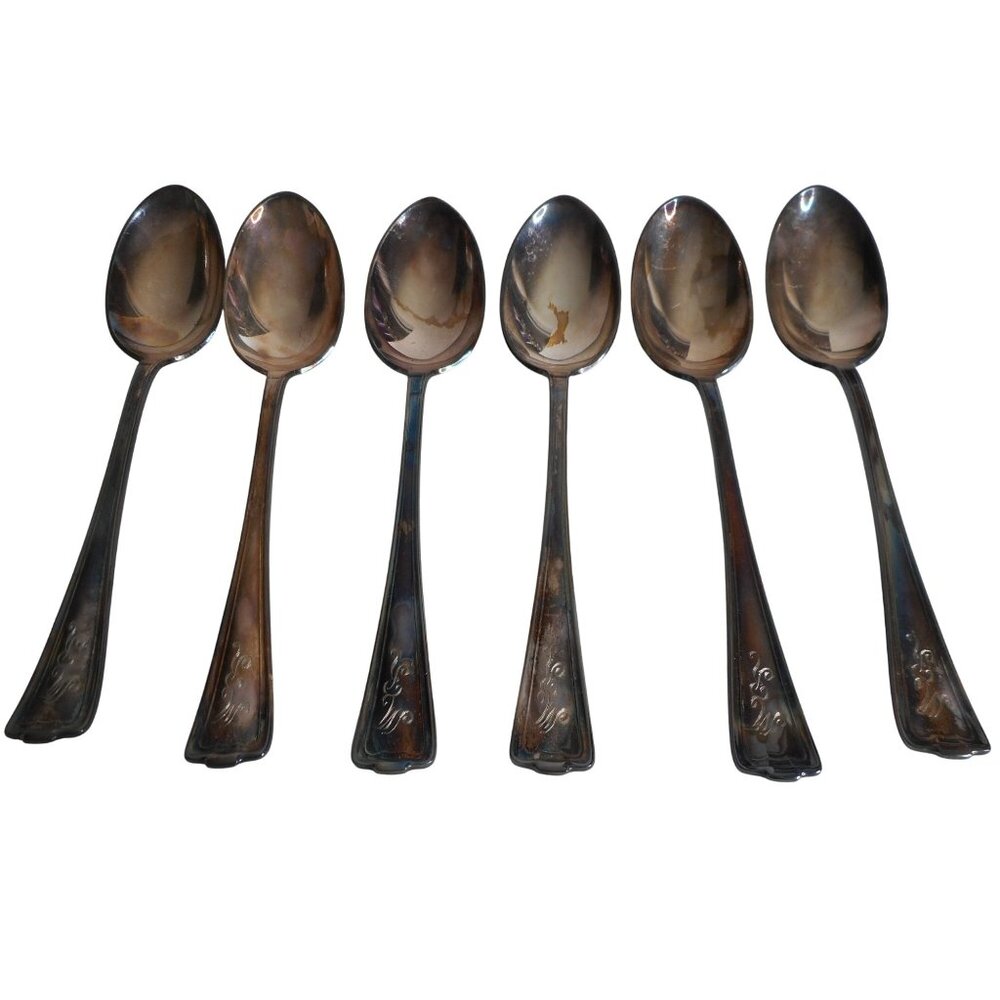 6 c1919 1847 Rogers Bros XS Triple Cromwell Pattern Dessert spoons Silver Plate